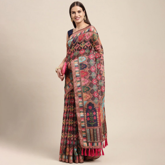 https://www.dailysales.in/products/peach-coloured-multicoloured-kalamkari-sequinned-linen-blend-block-print-saree